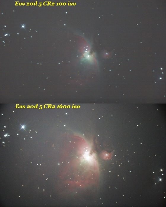 M42 : Eos 20d : 100 iso vs 1600 iso